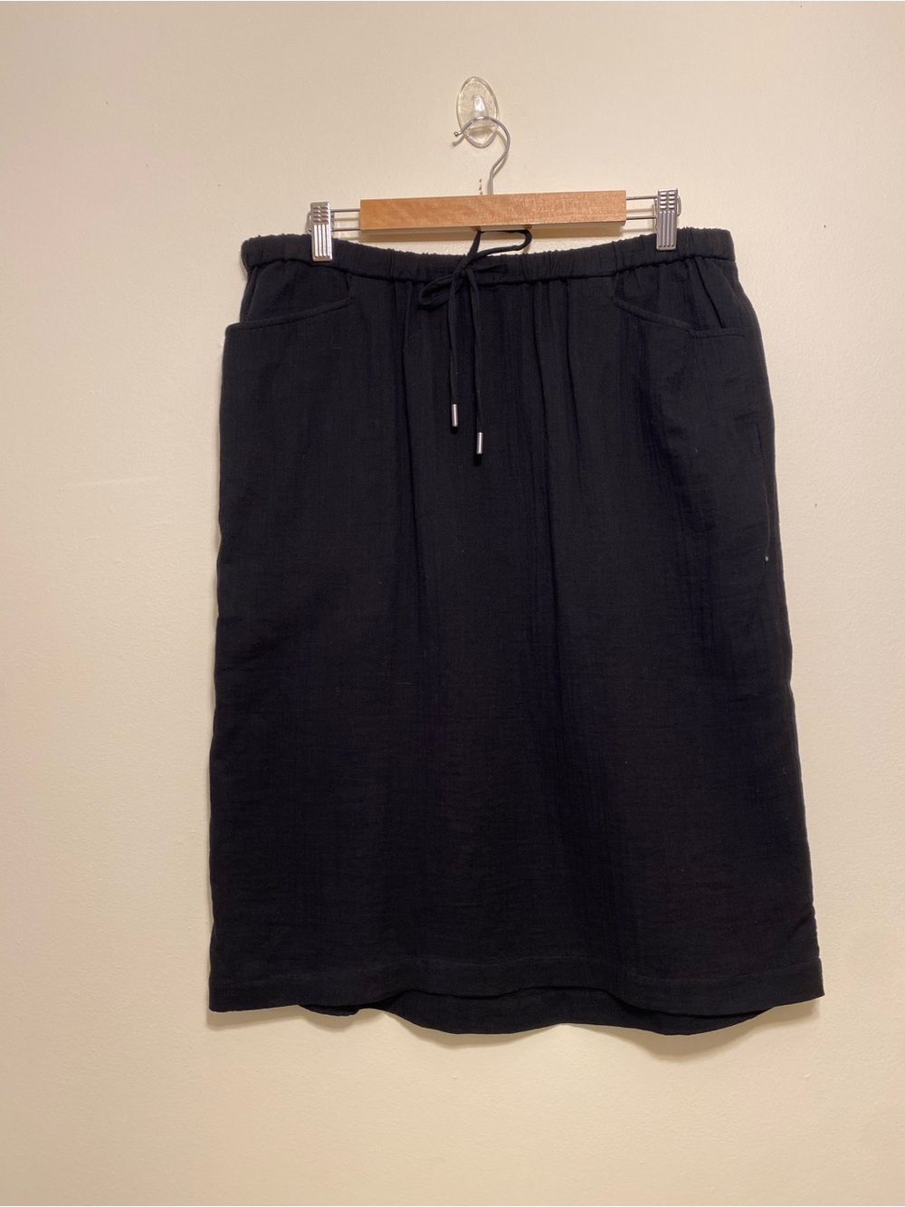 Eileen Fisher Organic Cotton Black Midi Drawstring Skirt. Size M